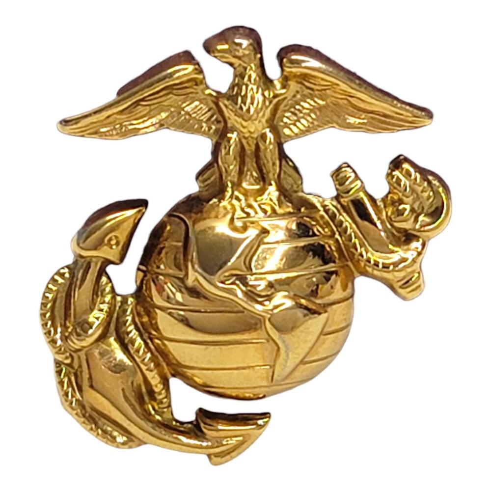 USMC EGA Eagle Globe Anchor Hat Pin Screw Back Gold Tone Marine Cap Insignia